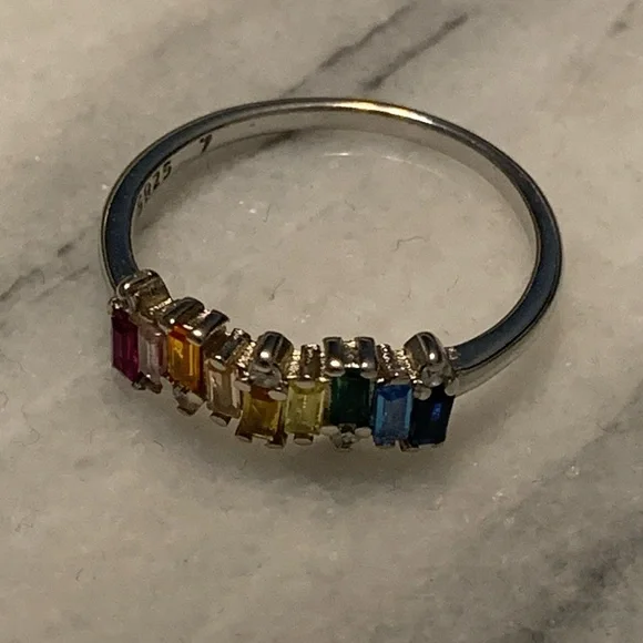 Multicolor Gemstone Sterling Silver .925 Ring Size 7 or 8 - Picture 2 of 5